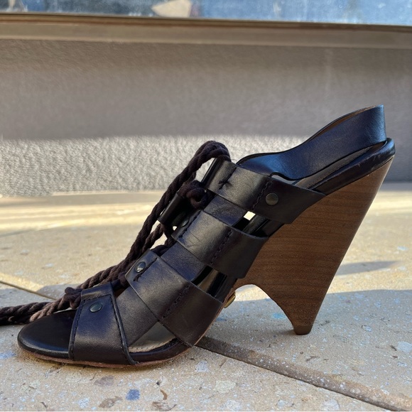 L.A.M.B. Trianna Brown Leather Lace Up Wedge Gladiator Sandals size 8 - Picture 9 of 14